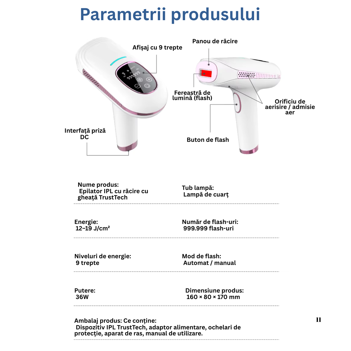 Epilator IPL TrustTech Ice Cooling epilare definitiva fara durere