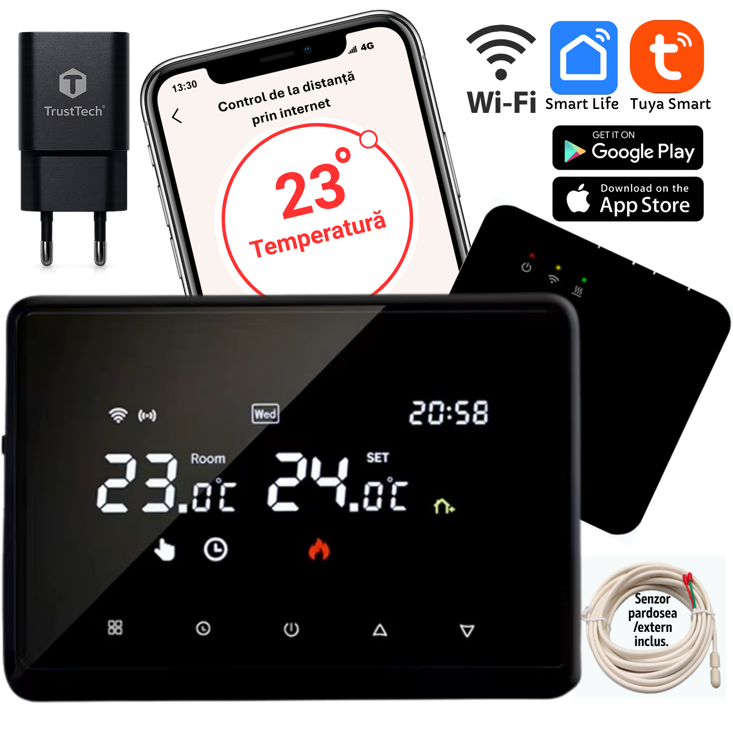 Termostat Inteligent Wireless WiFi TrustTech, Control de pe Telefon