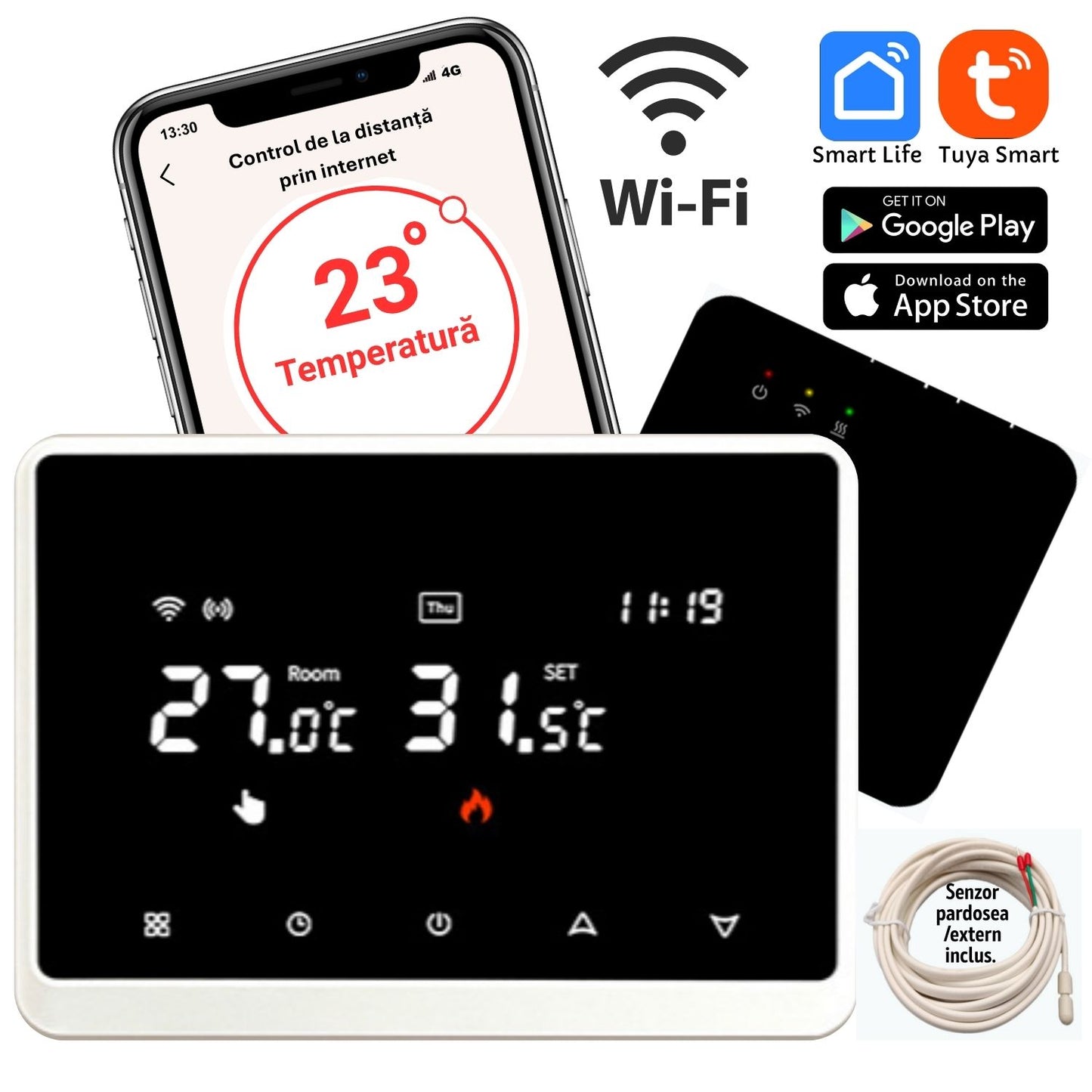 Termostat Inteligent Wireless WiFi TrustTech, Control de pe Telefon