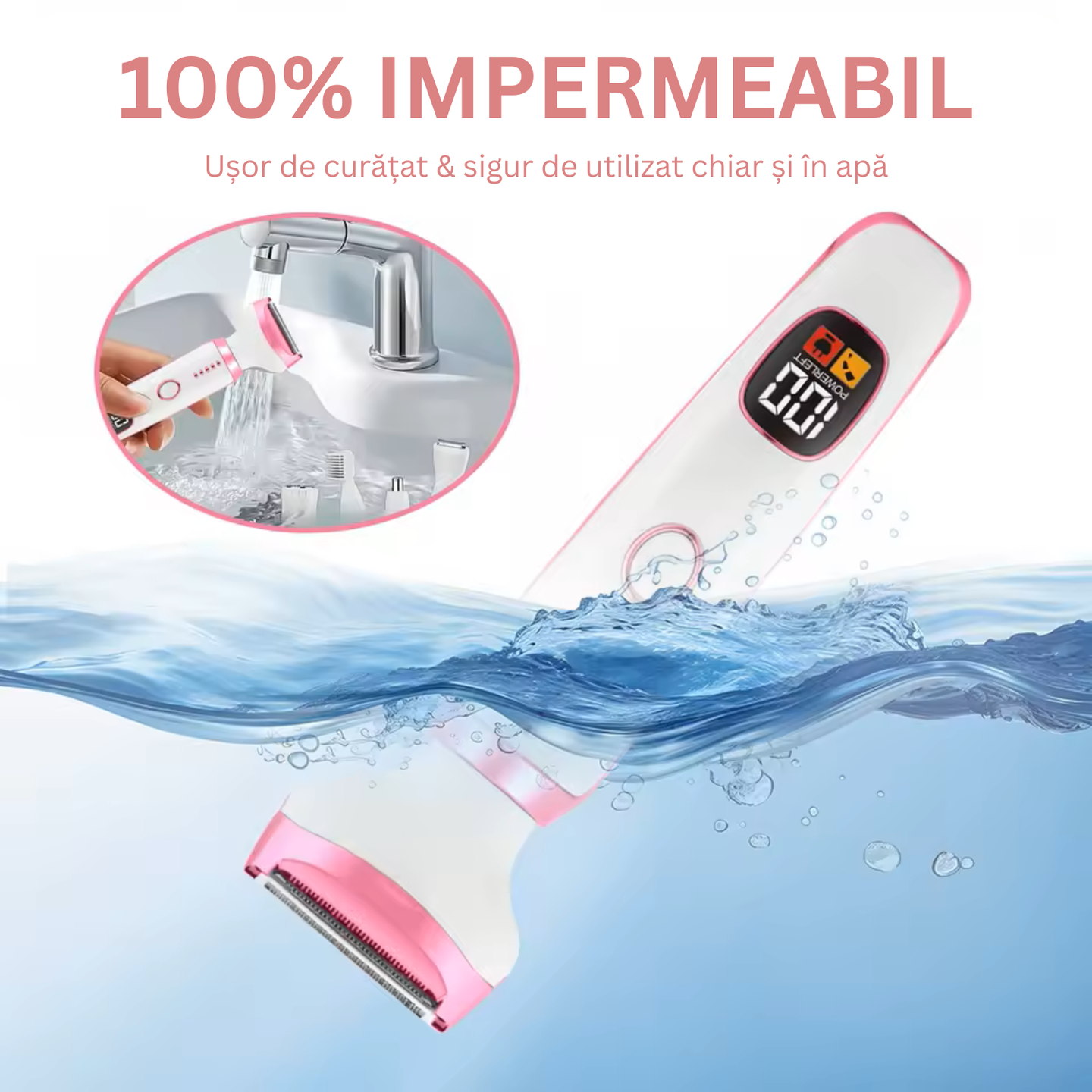 Aparat de ras electric femei TrustTech 5 in 1, IPX7, reincarcabil USB Type-C, Wet & Dry