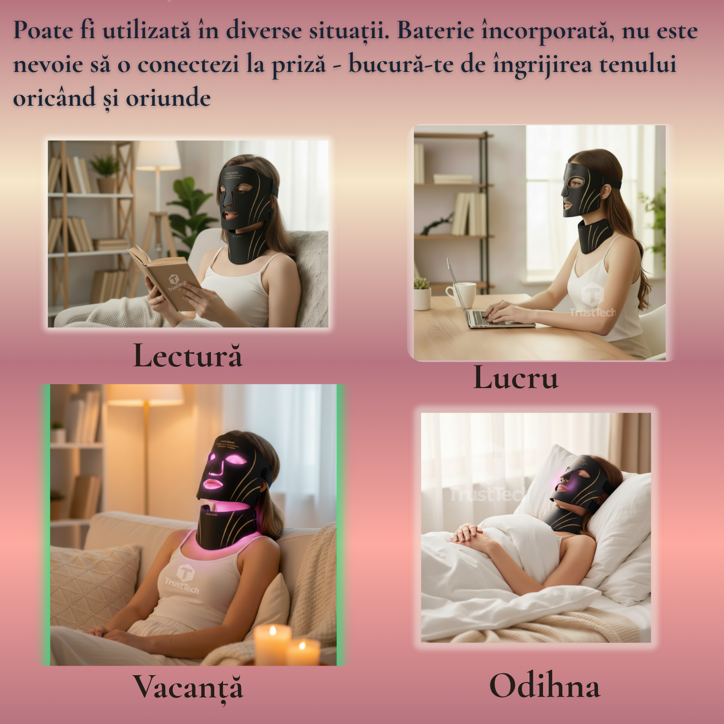 Masca faciala LED fotonica 7 culori pentru fata si gat incarcator TrustTech Inclus