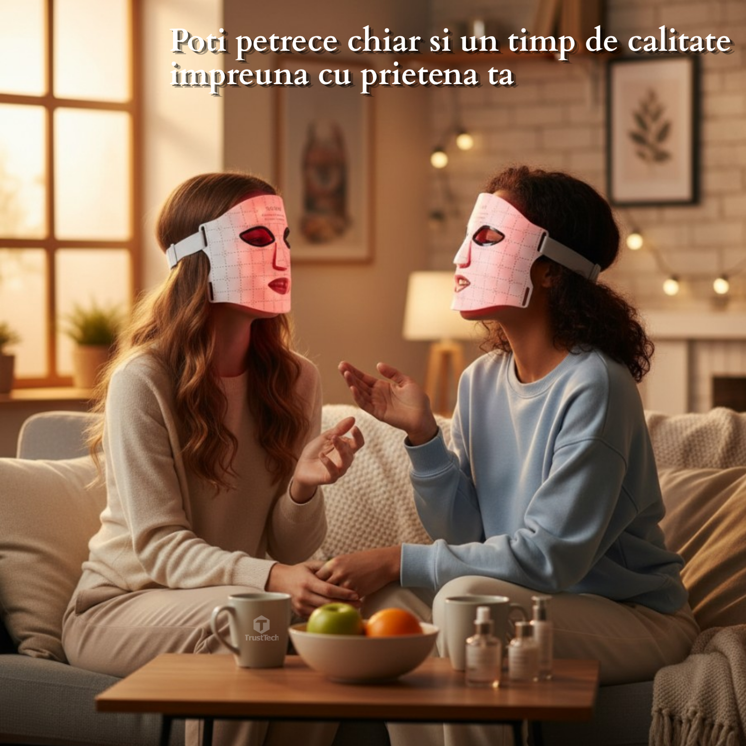 Masca faciala LED fotonica 7 culori pentru fata si gat incarcator TrustTech Inclus