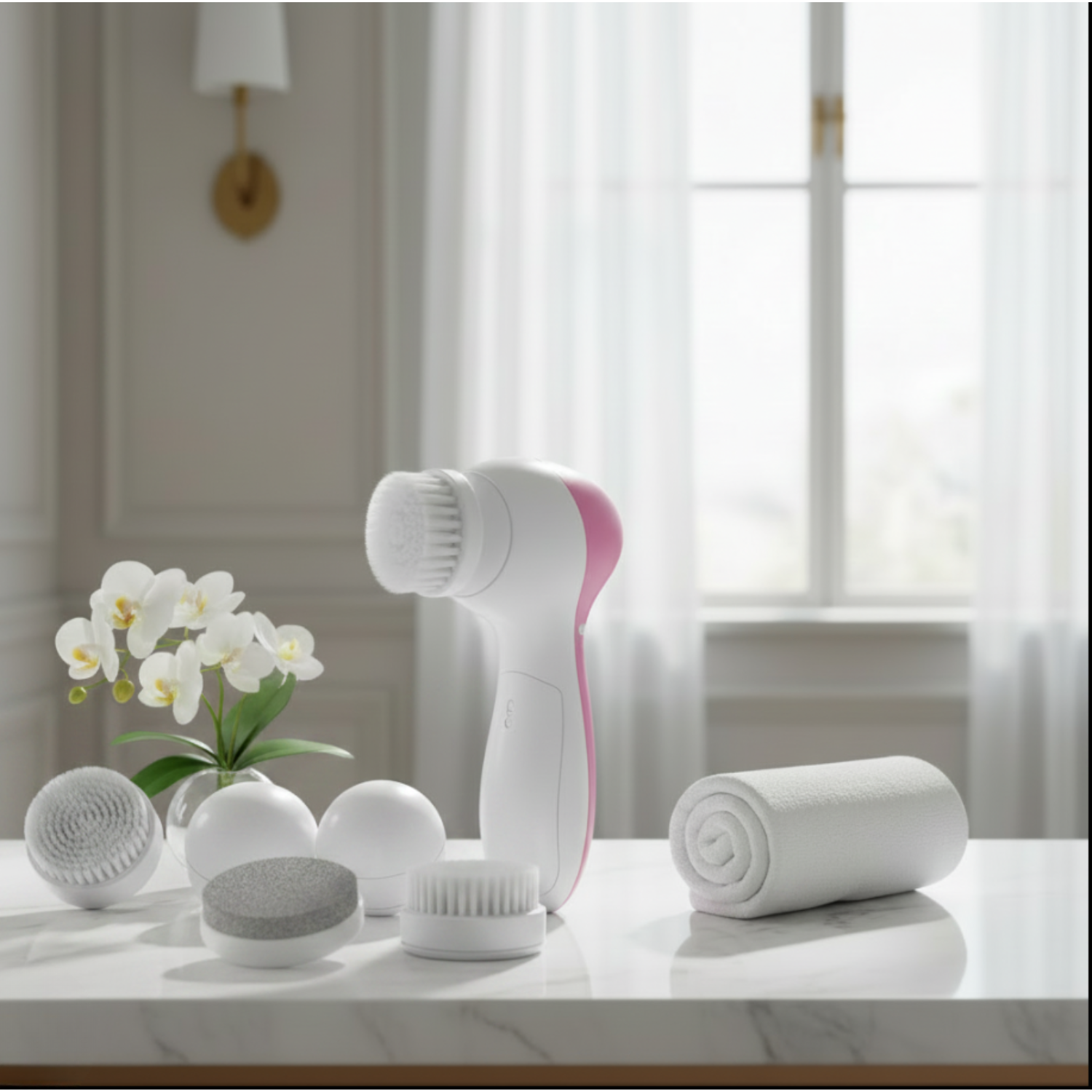 Perie electrica faciala 5-in-1 TrustTech cu 5 capete interschimbabile, pentru curatare profunda, demachiere si masaj