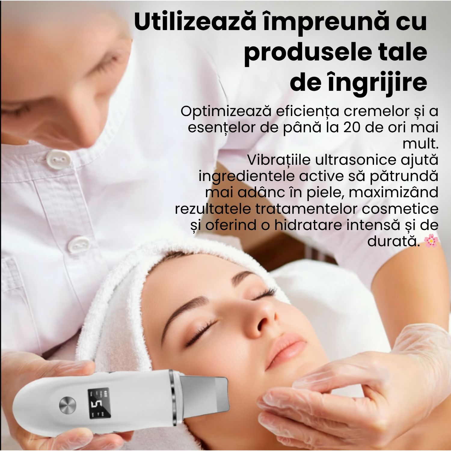 Scrubber Curatat piele Ultrasonic 4-in-1 TrustTech cu ionizare si EMS– Spatula Profesionala pentru Curatare Faciala