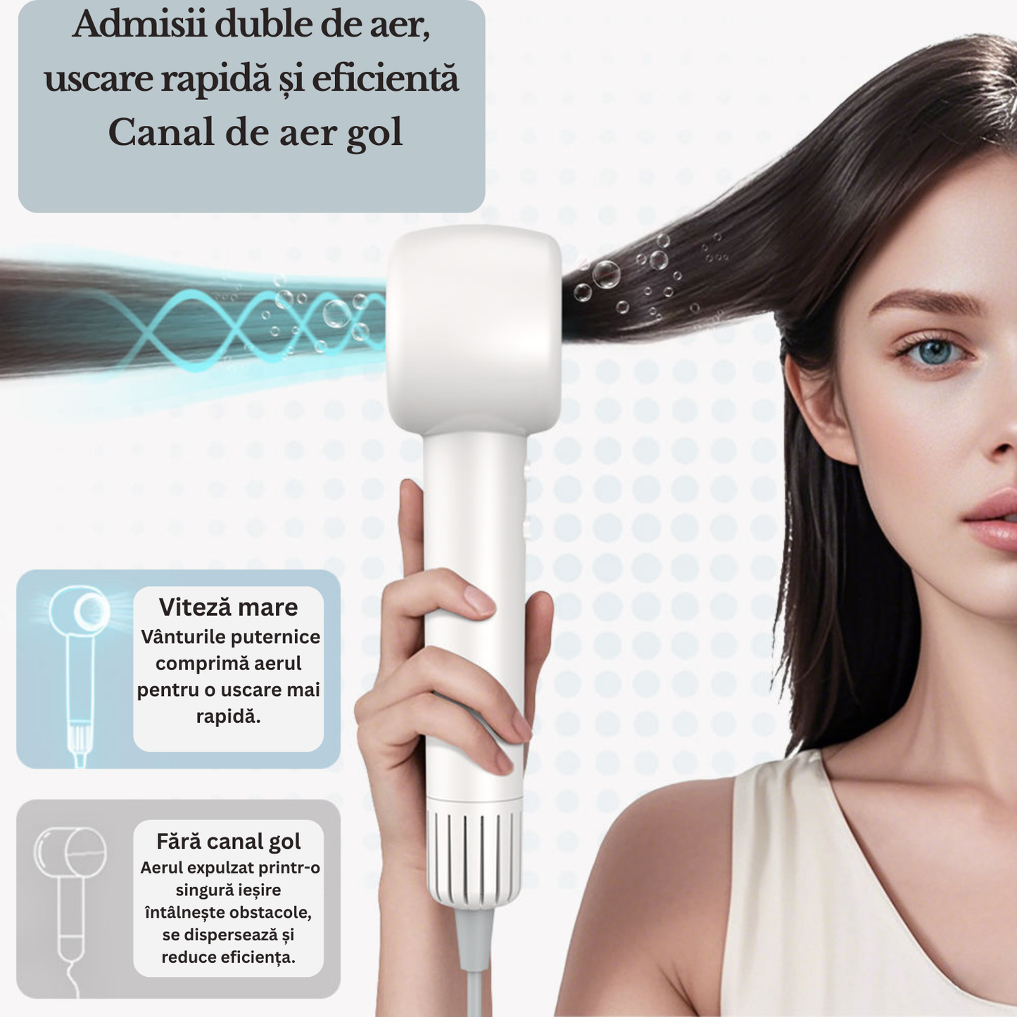 Uscator de par profesional silentios cu ioni negativi de la TrustTech Anti-Frizz