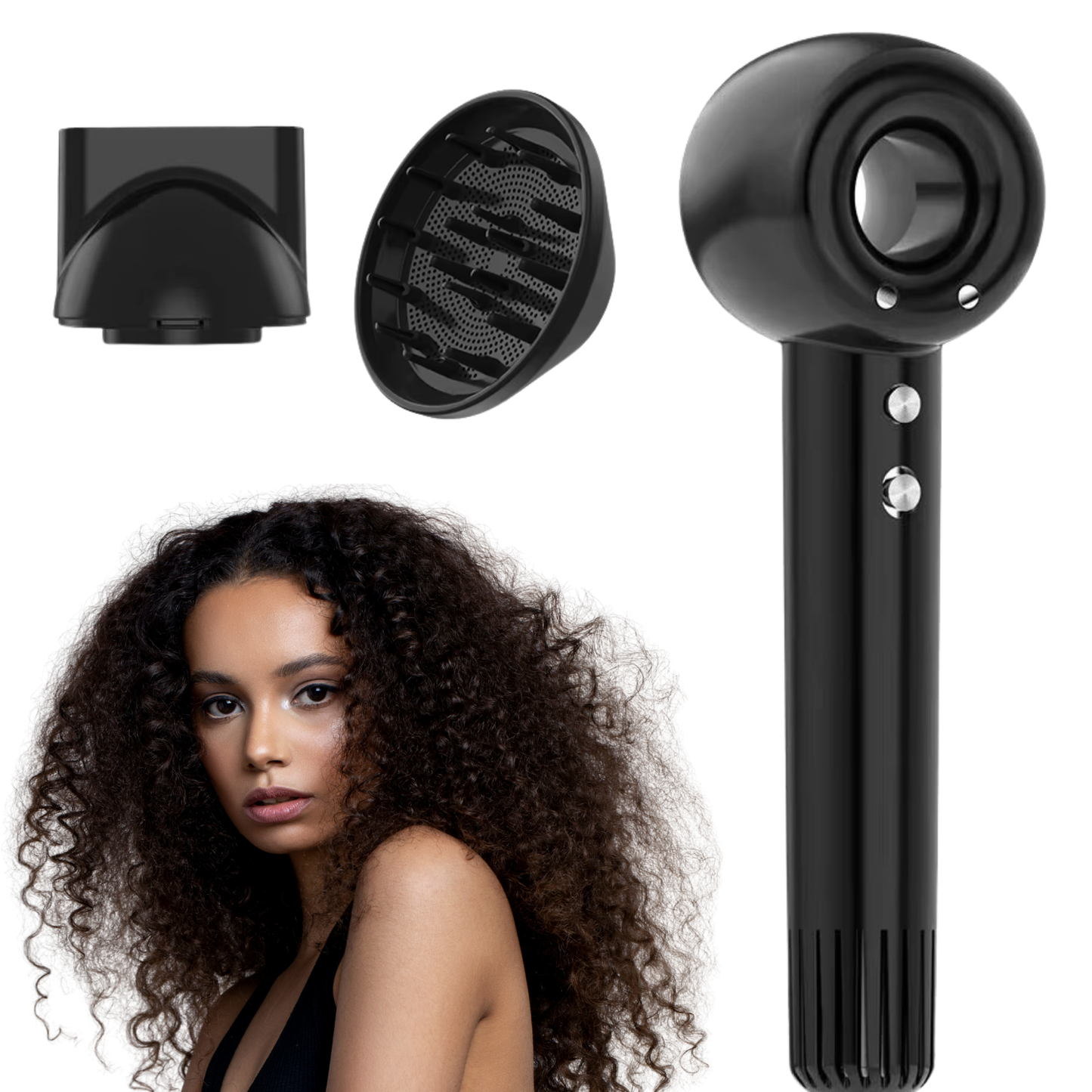 Uscator de par profesional TrustTech Leafless cu tehnologie ionica, 1400W, motor 110.000 rpm, difuzor si concentrator, pentru par cret si ondulat