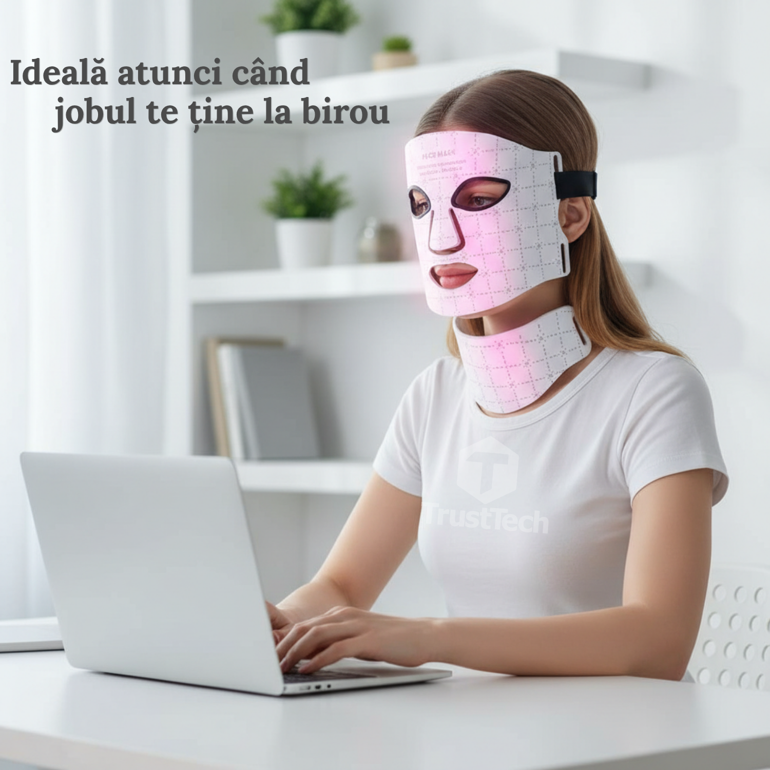 Masca faciala LED fotonica 7 culori pentru fata si gat incarcator TrustTech Inclus