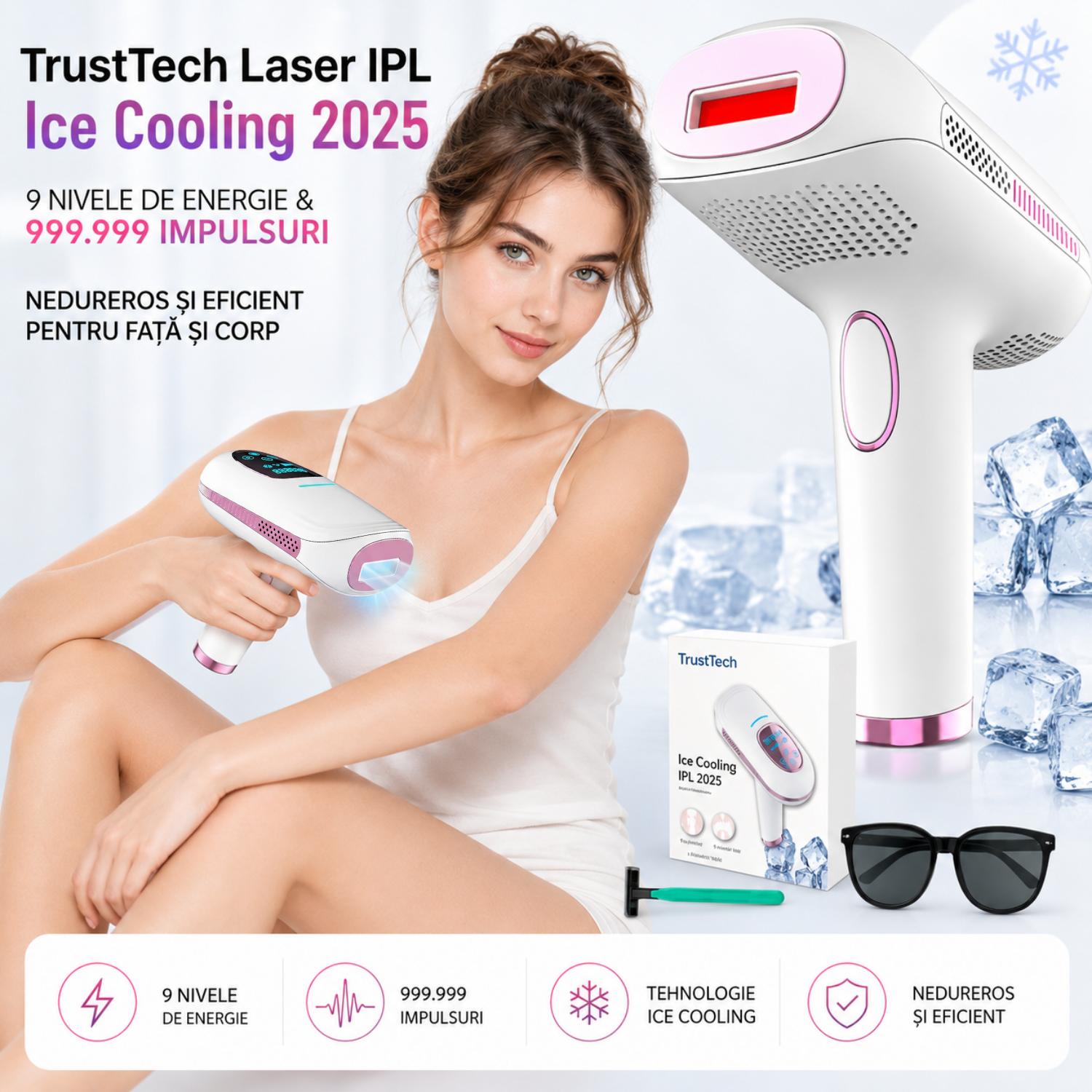 Epilator IPL TrustTech Ice Cooling  epilare definitiva fara durere