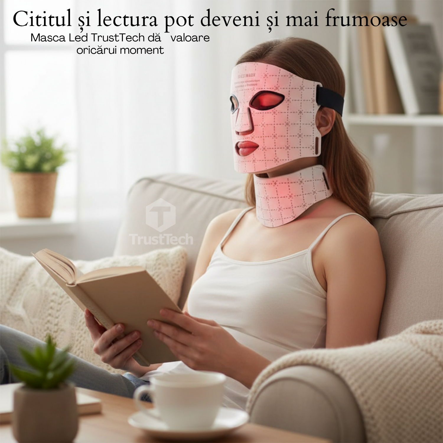 Masca faciala LED fotonica 7 culori pentru fata si gat incarcator TrustTech Inclus