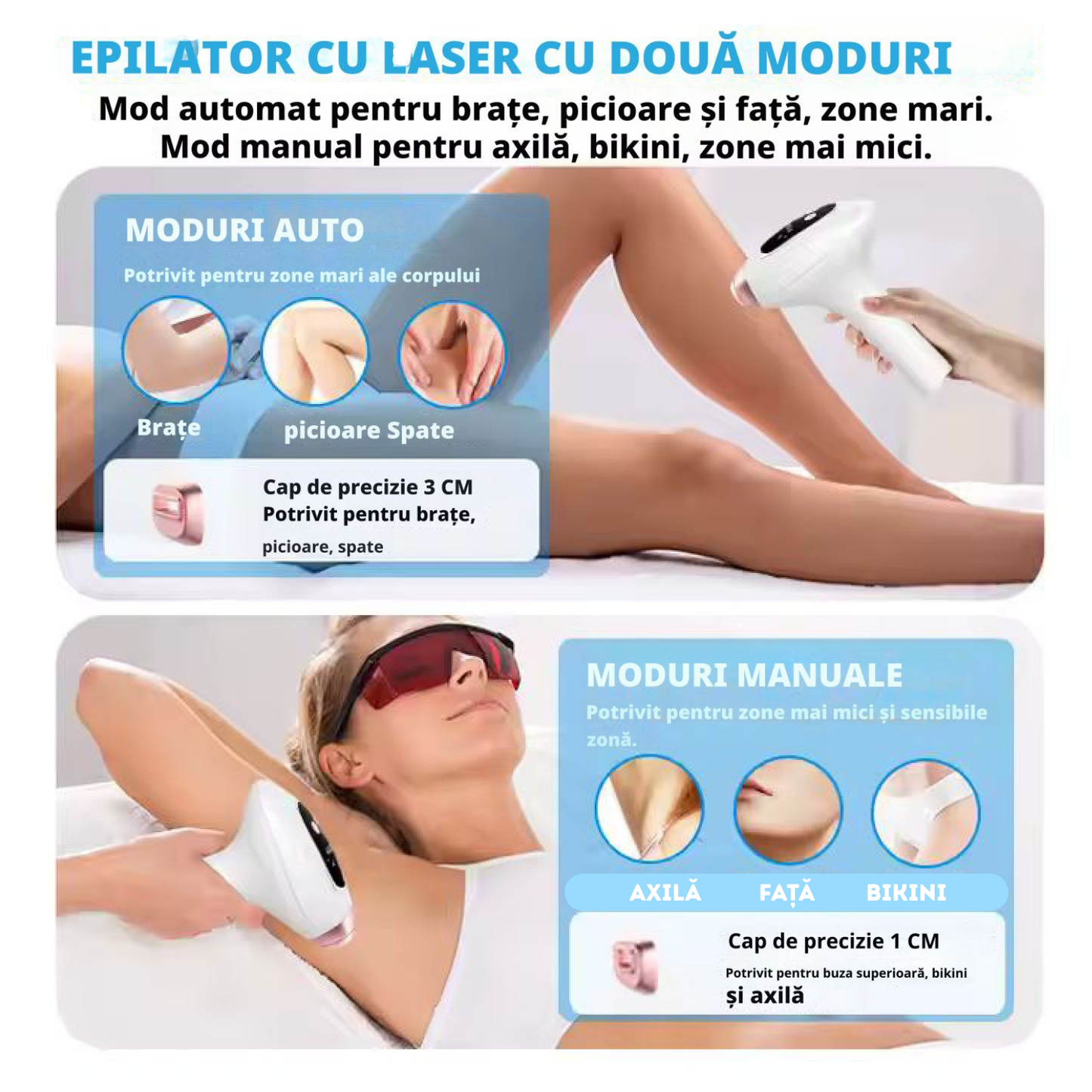 Epilator IPL TrustTech 3 Moduri Epilare Definitiva -Rejuvenare-Reducere Acnee, Racire cu gheata
