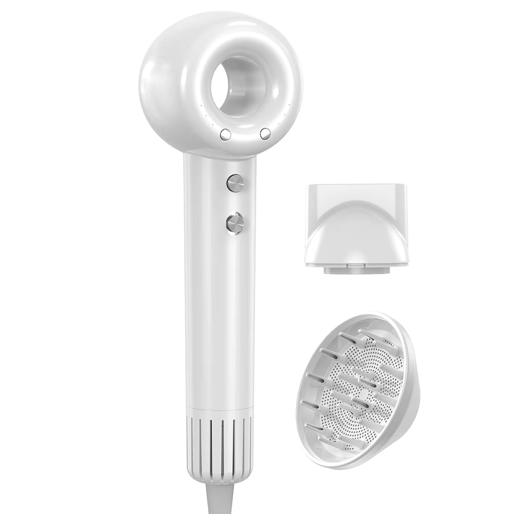 Uscator de par profesional TrustTech Leafless cu tehnologie ionica, 1400W, motor 110.000 rpm, difuzor si concentrator, pentru par cret si ondulat