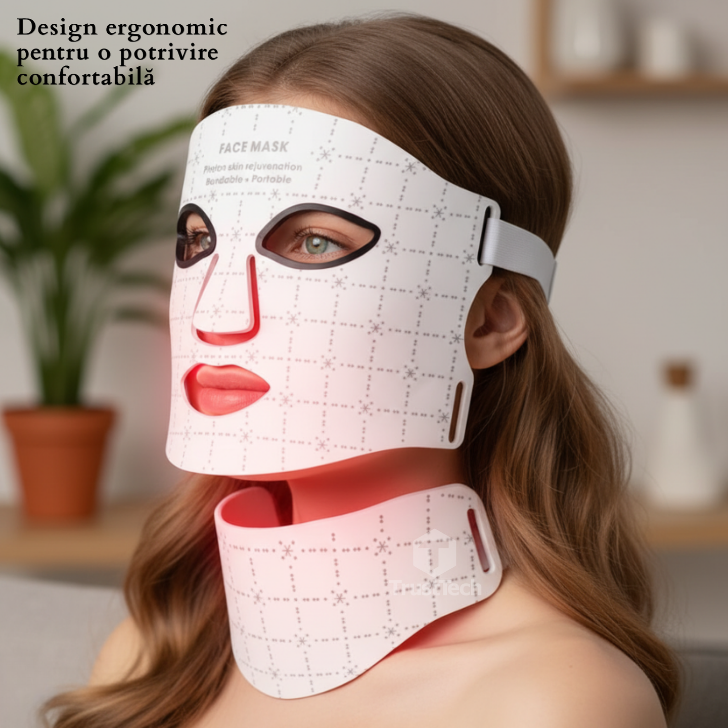 Masca faciala LED fotonica 7 culori pentru fata si gat incarcator TrustTech Inclus