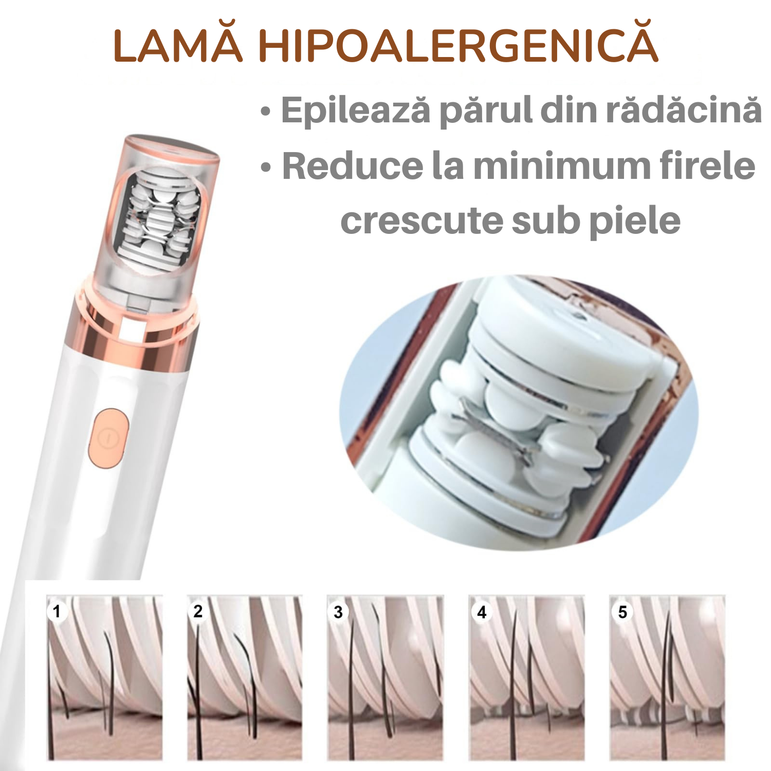 Miniepilator si Shaver TrustTech 2 in 1, mini epilator facial si corporal, pentru puf facial, zona bikinilor, brate, picioare si retusuri rapide 2 capete, IPX7 waterproof, reincarcabil USB Type-C, 350mAh, 60 min autonomie, Alb