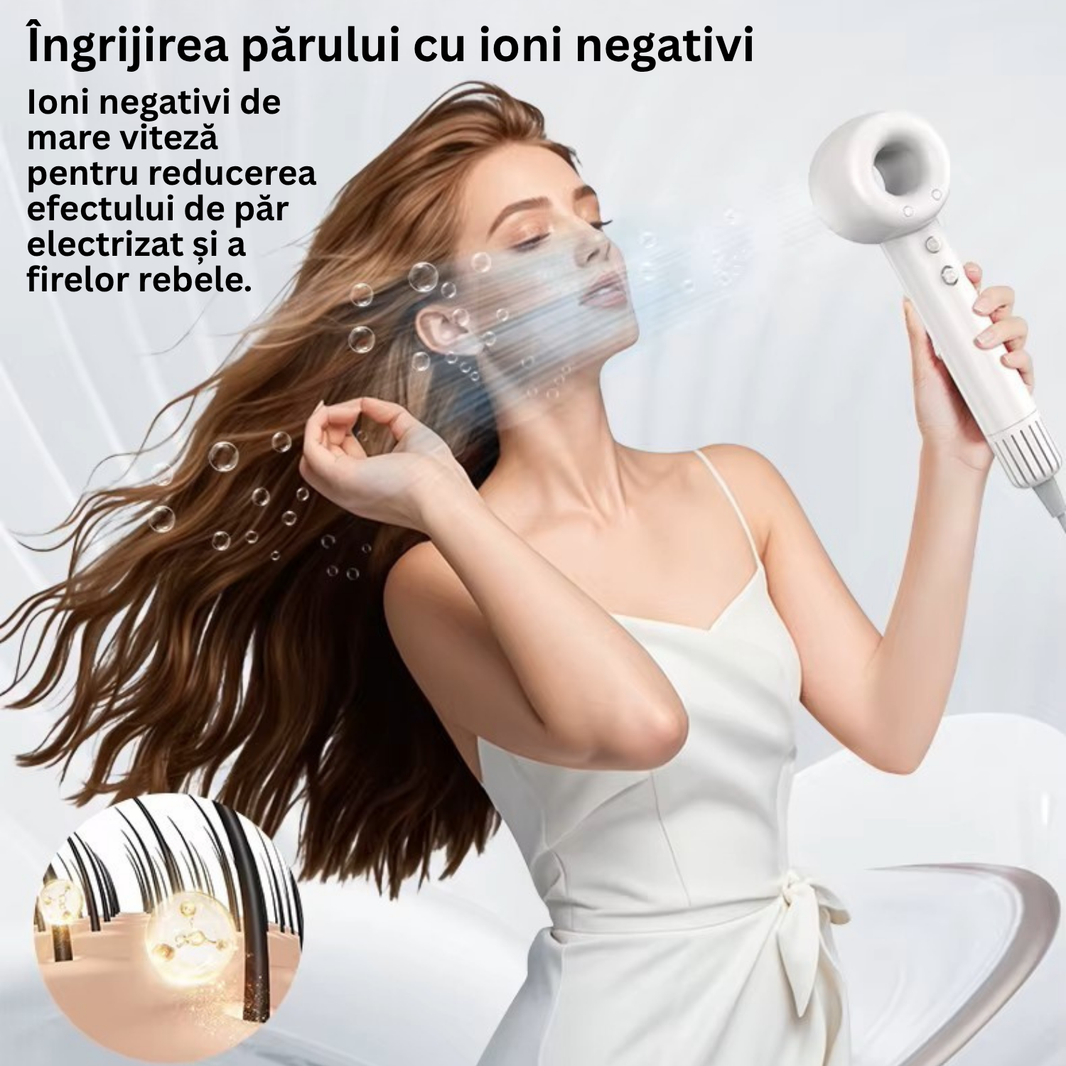 Uscator de par profesional silentios cu ioni negativi de la TrustTech Anti-Frizz