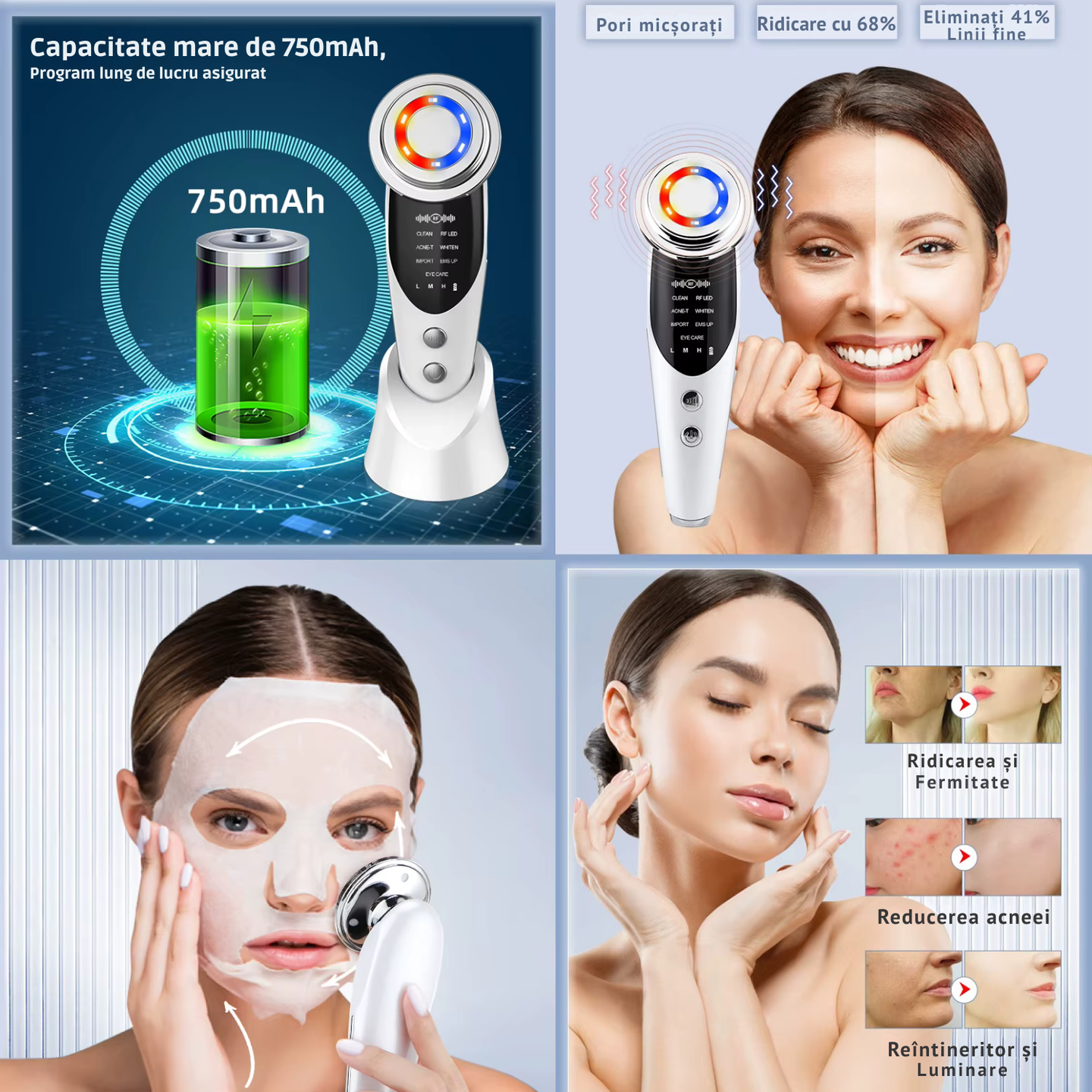 Aparat facial TrustTech 7-in-1 pentru ingrijire si rejuvenare, masaj lifting fata si gat