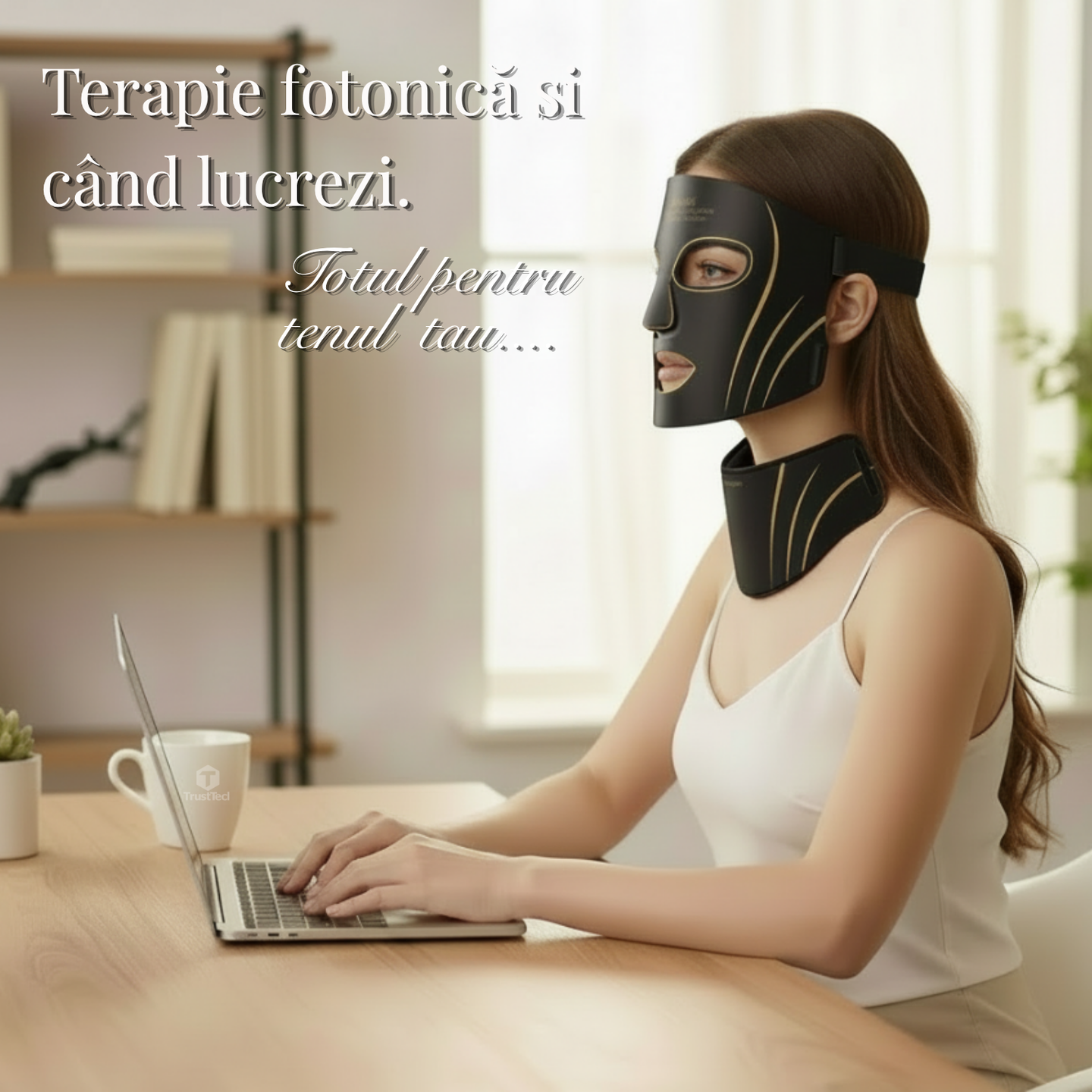 Masca faciala LED fotonica 7 culori pentru fata si gat incarcator TrustTech Inclus