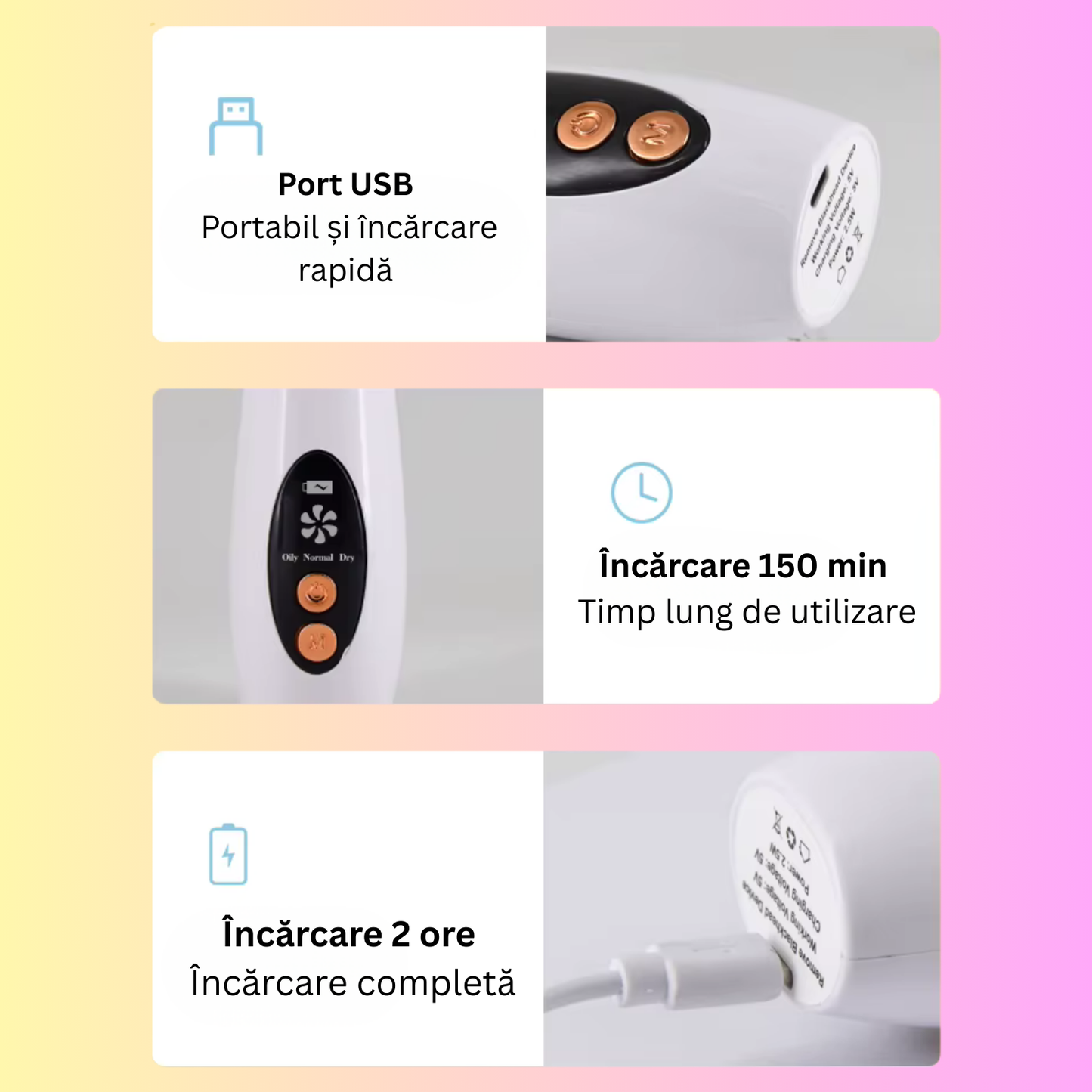 Aspirator Profesional pentru Puncte Negre –  Îndepărtare Acnee, Curățare Ten