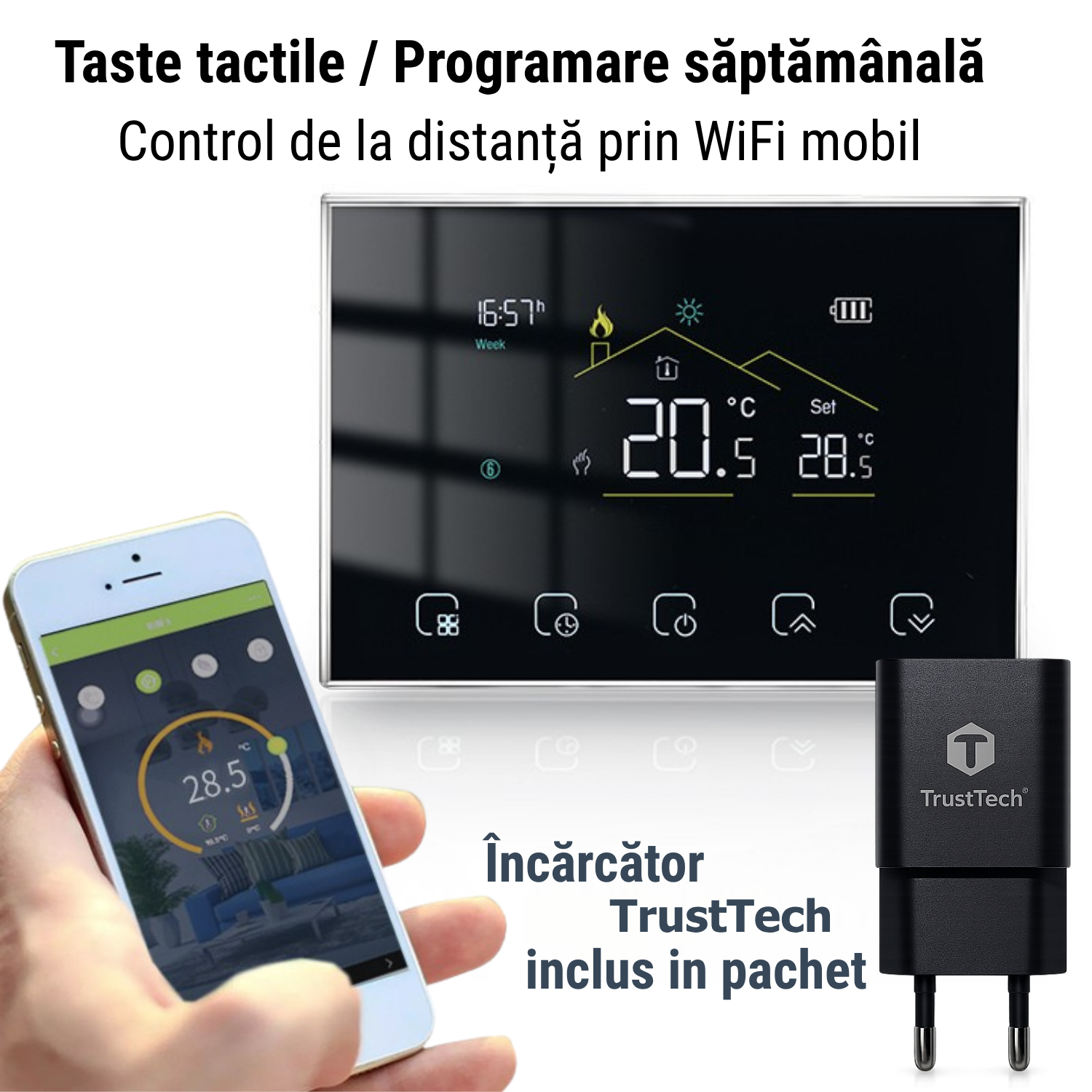 Termostat Inteligent Wi-FI Smart TrustTech 8000 RF