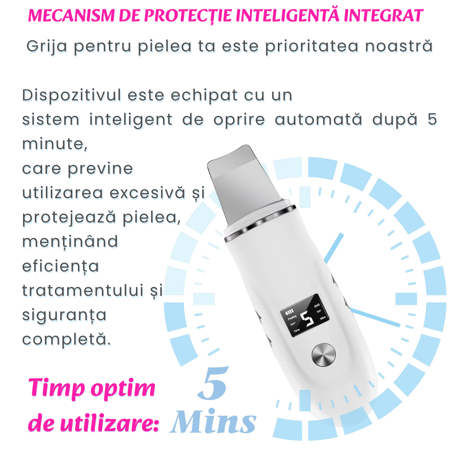 Scrubber Curatat piele Ultrasonic 4-in-1 TrustTech cu ionizare si EMS– Spatula Profesionala pentru Curatare Faciala