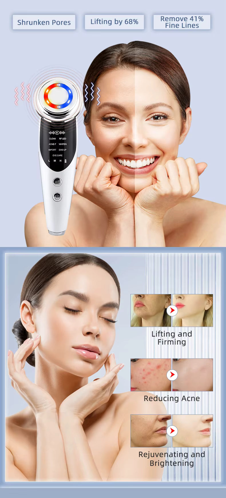 Aparat facial TrustTech 7-in-1 pentru ingrijire si rejuvenare, masaj lifting fata si gat