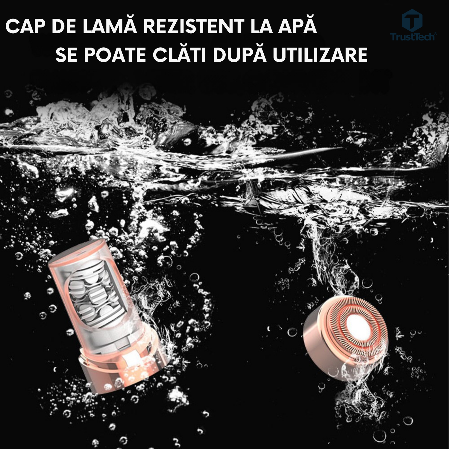 Miniepilator si Shaver TrustTech 2 in 1, mini epilator facial si corporal, pentru puf facial, zona bikinilor, brate, picioare si retusuri rapide 2 capete, IPX7 waterproof, reincarcabil USB Type-C, 350mAh, 60 min autonomie, Alb