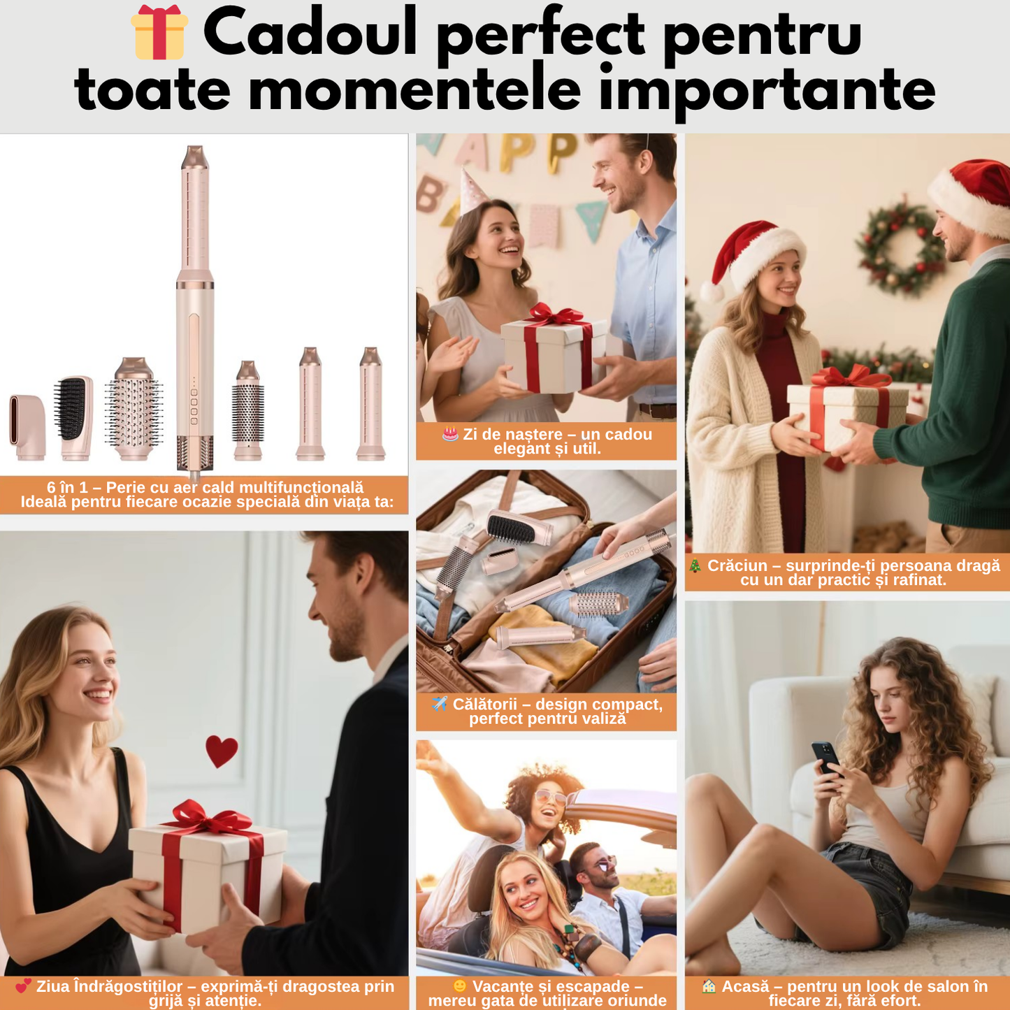 Perie electrică și uscător păr 6in1 TrustTech