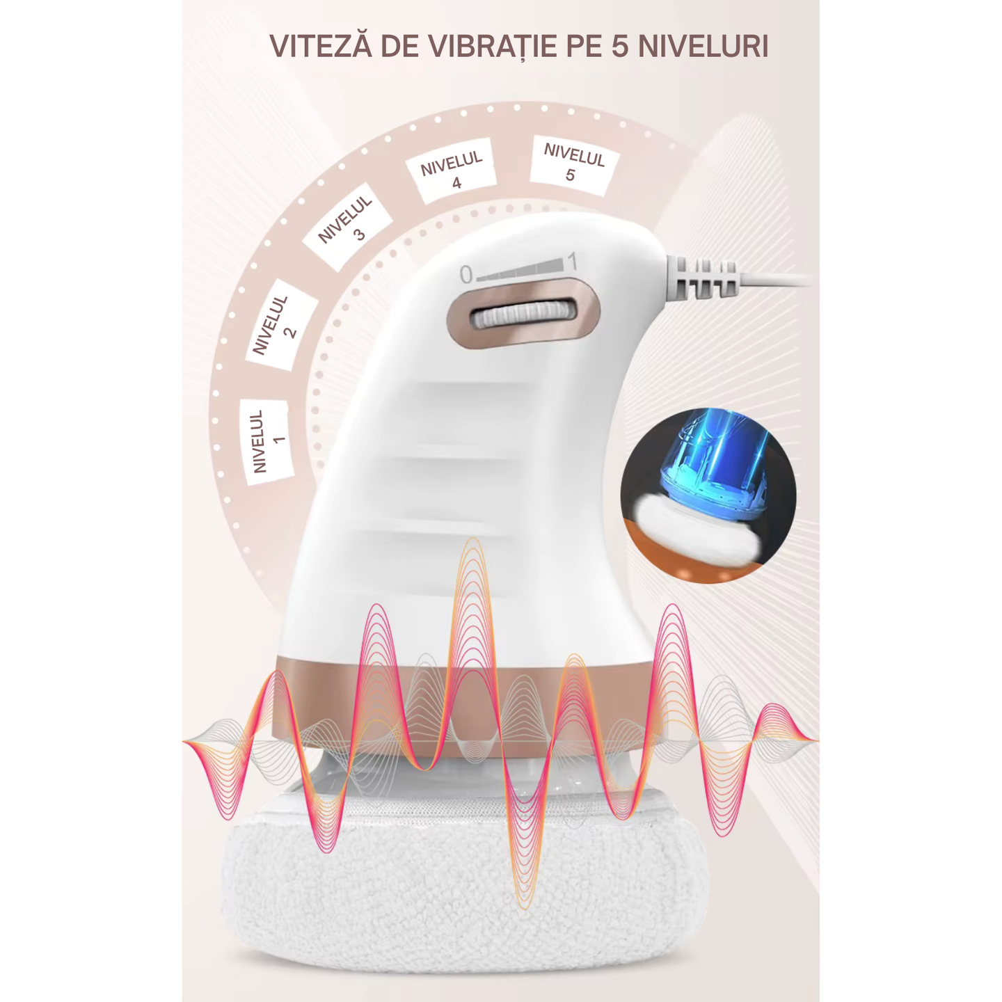 Aparat de masaj corporal electric TrustTech, 3 capete interschimbabile, intensitate reglabilă, 10x16cm