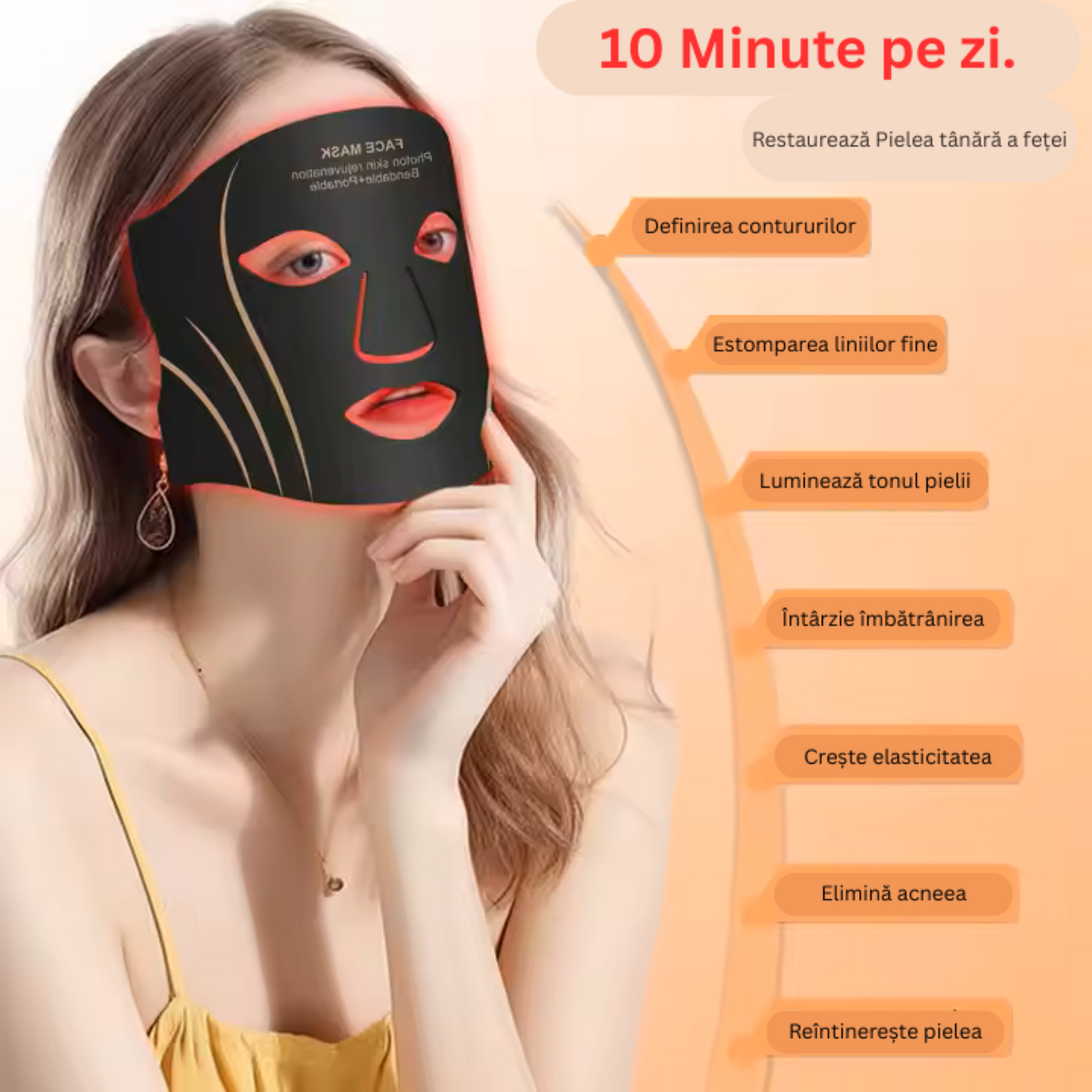 Masca faciala LED fotonica 7 culori pentru fata si gat