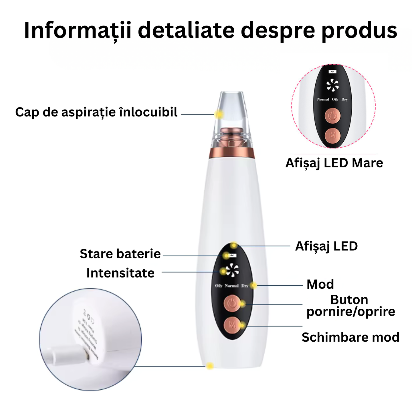 Aspirator Profesional pentru Puncte Negre –  Îndepărtare Acnee, Curățare Ten