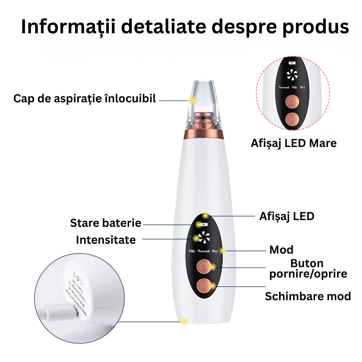 Aspirator Profesional pentru Puncte Negre –  Îndepărtare Acnee, Curățare Ten