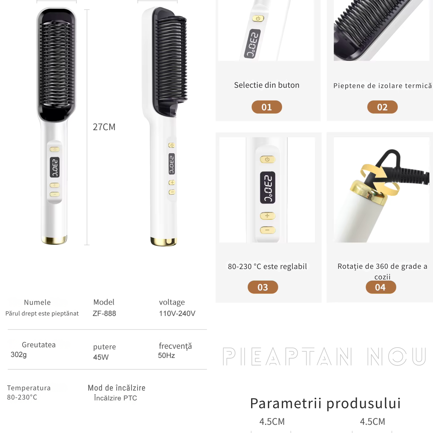 TrustTech Perie electrica pentru indreptat parul 45W