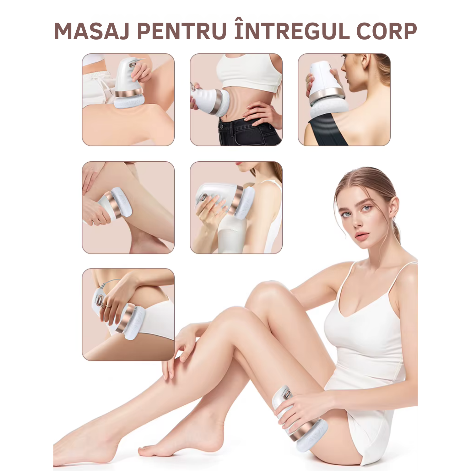 Aparat de masaj corporal electric TrustTech, 3 capete interschimbabile, intensitate reglabilă, 10x16cm