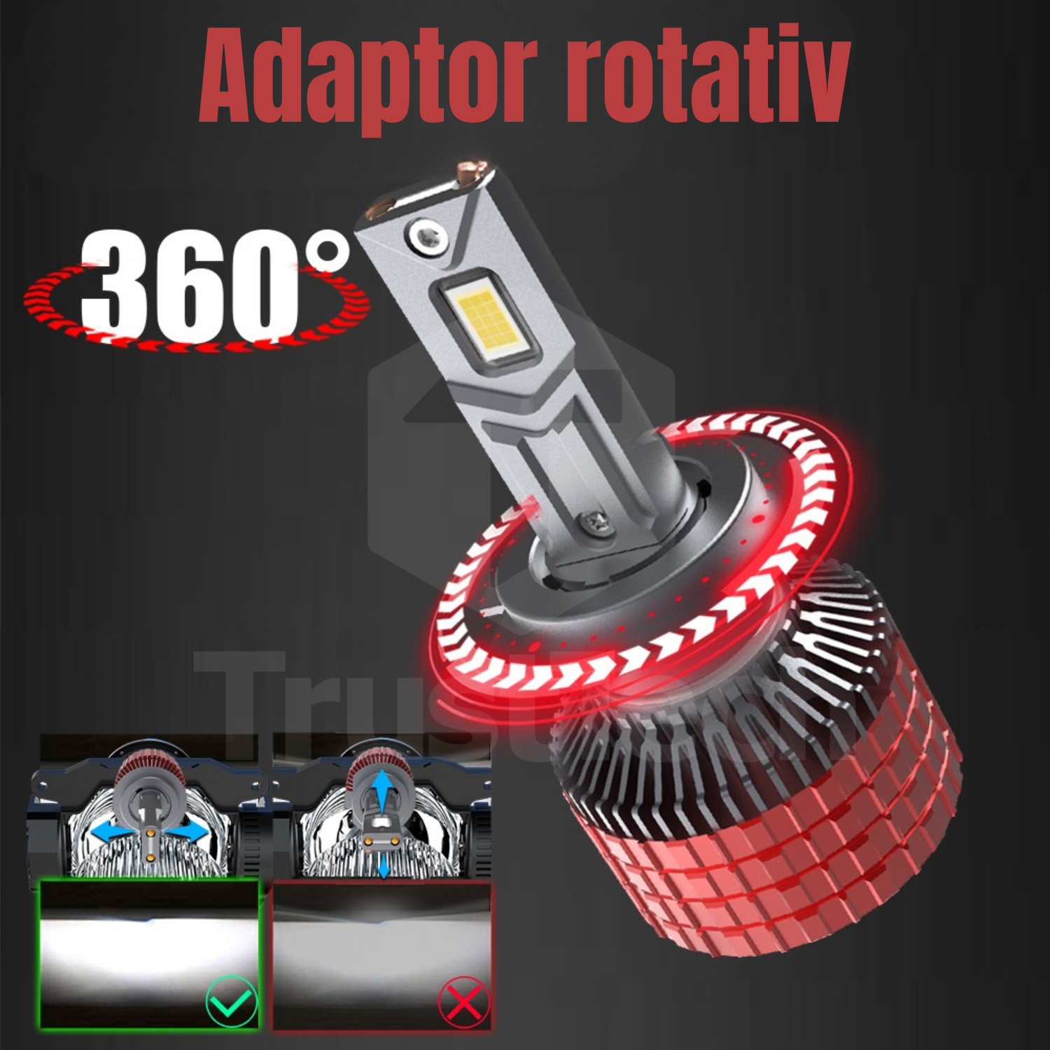 Bec LED Far Auto TrustTech T90 Plus H7, 220W, 22000 lm, 6000K, Canbus, 12V, Racire Avansata cu ventilator Silentios Fabricat din Aliminiu de avion de inalta calitate