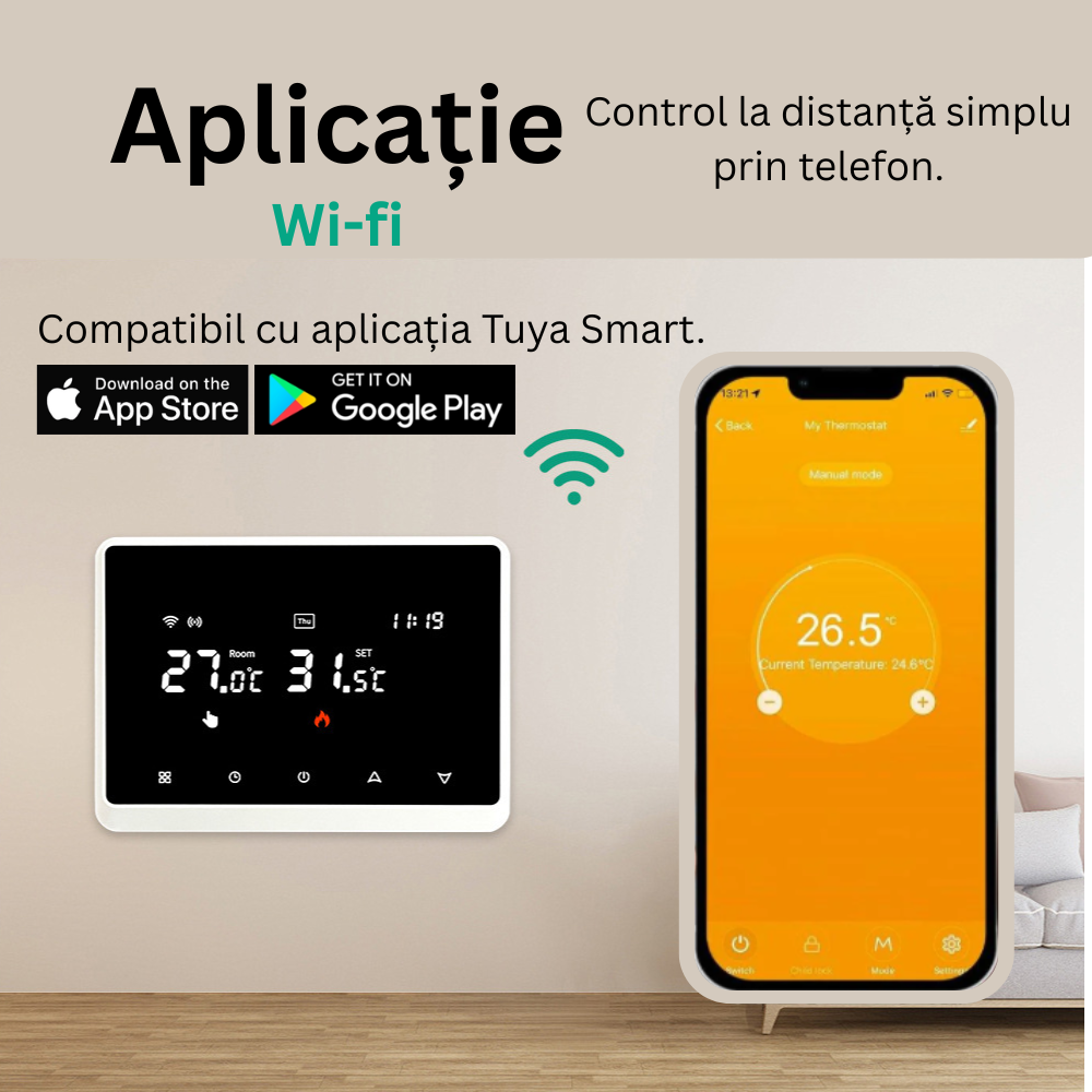 Termostat Inteligent Wireless WiFi TrustTech, Control de pe Telefon