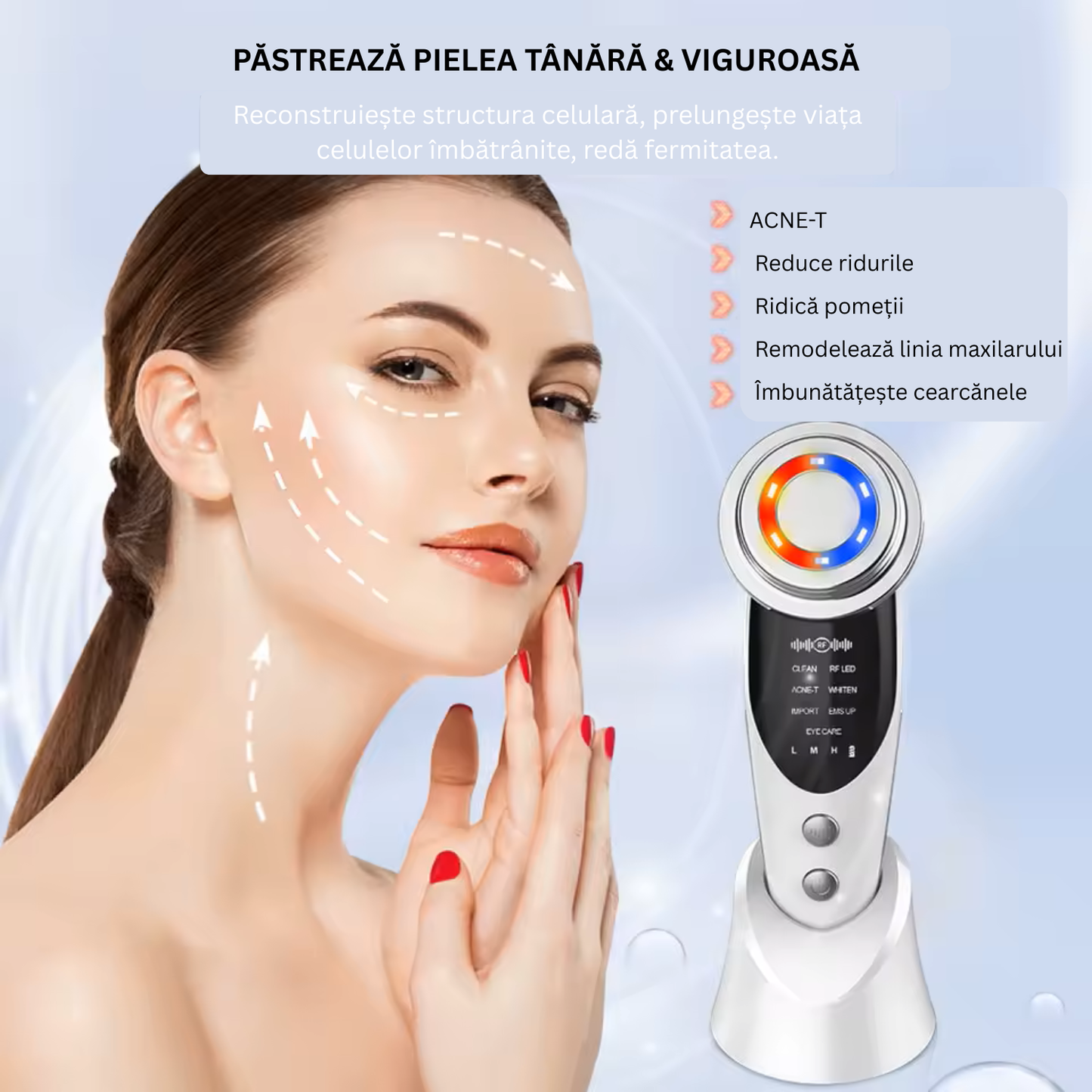 Aparat facial TrustTech 7-in-1 pentru ingrijire si rejuvenare, masaj lifting fata si gat
