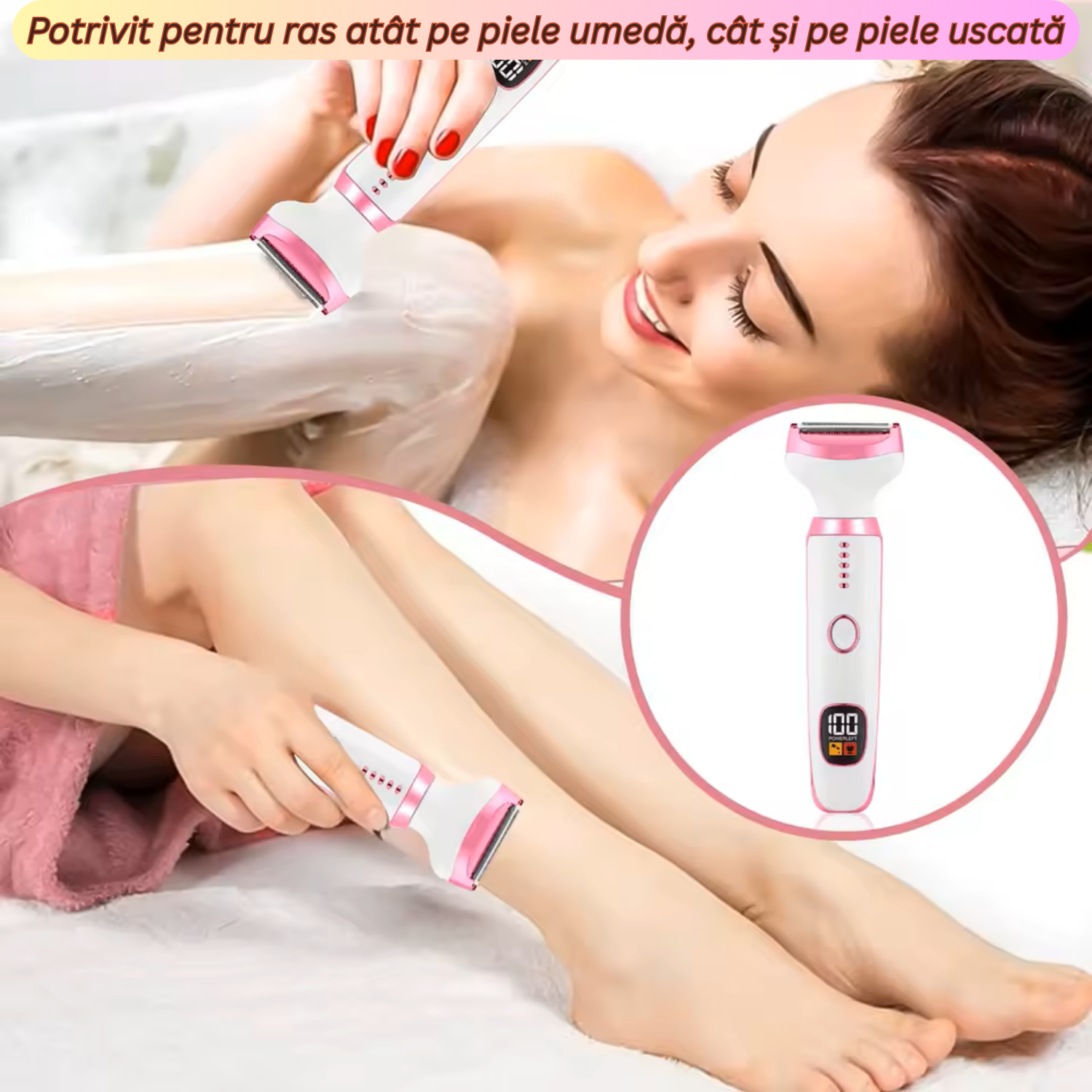 Aparat de ras electric femei TrustTech 5 in 1, IPX7, reincarcabil USB Type-C, Wet & Dry
