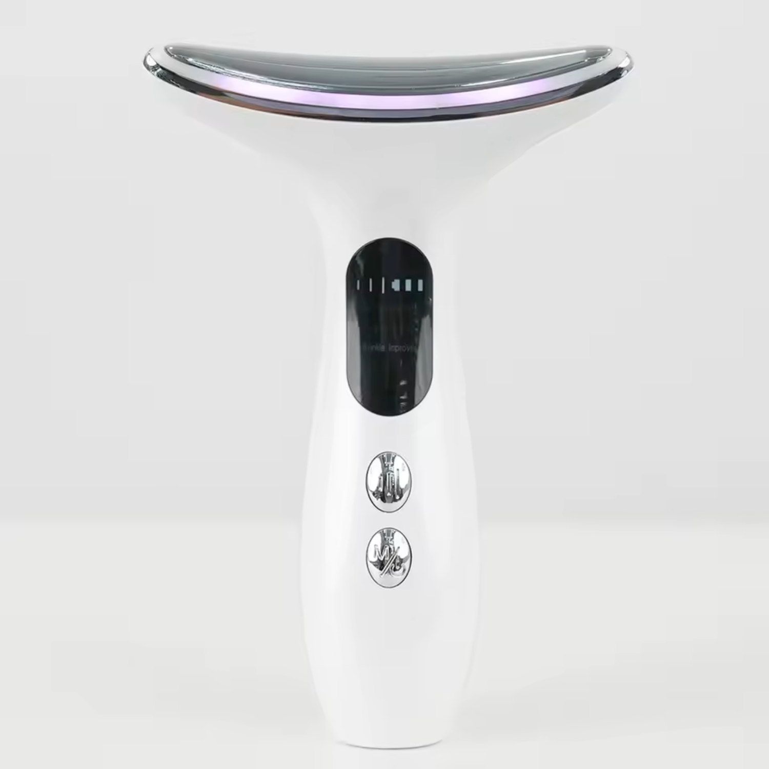 Aparat masaj gat si fata anti-aging HY38 de la TrustTech, lifting & tonifiere, 4 moduri, 3 trepte intensitate, incalzire 40–45°C, lumina LED rosu/albastru/mov, baterie 500mAh, incarcare USB, ABS incarcator inclus