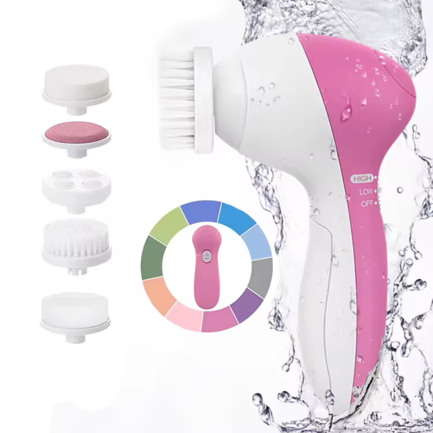 Perie electrica faciala 5-in-1 TrustTech cu 5 capete interschimbabile, pentru curatare profunda, demachiere si masaj