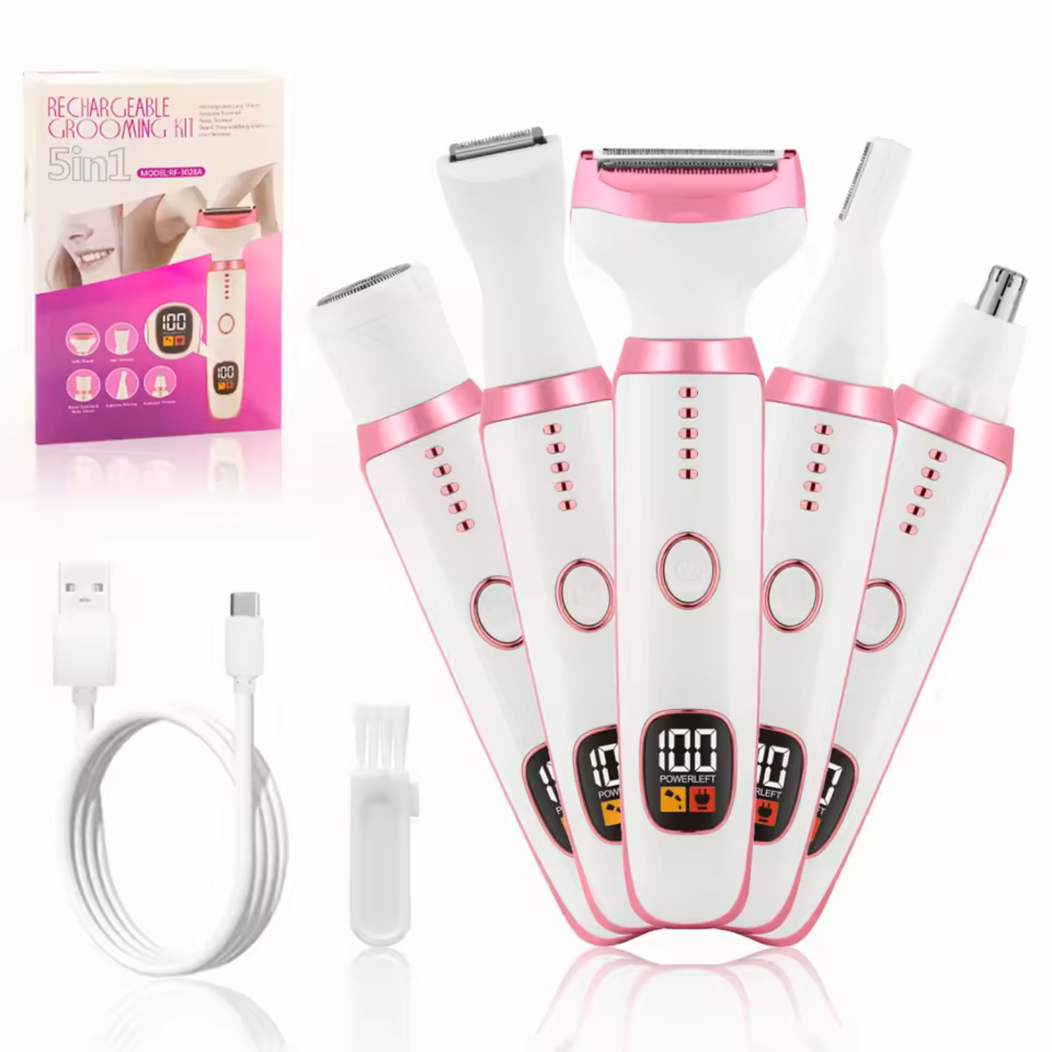 Aparat de ras electric femei TrustTech 5 in 1, IPX7, reincarcabil USB Type-C, Wet & Dry