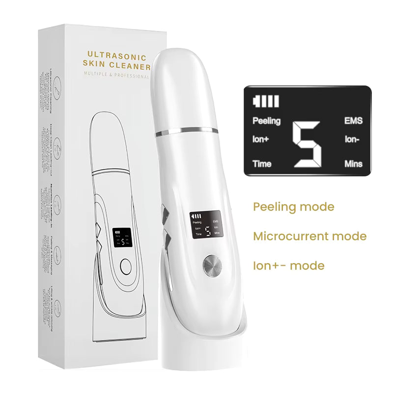 Scrubber Curatat piele Ultrasonic 4-in-1 TrustTech cu ionizare si EMS– Spatula Profesionala pentru Curatare Faciala