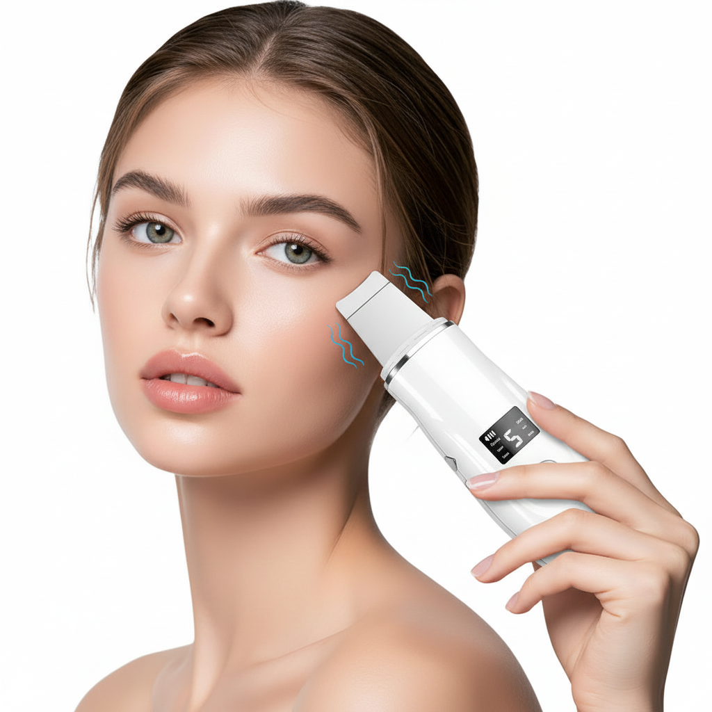 Scrubber Curatat piele Ultrasonic 4-in-1 TrustTech cu ionizare si EMS– Spatula Profesionala pentru Curatare Faciala