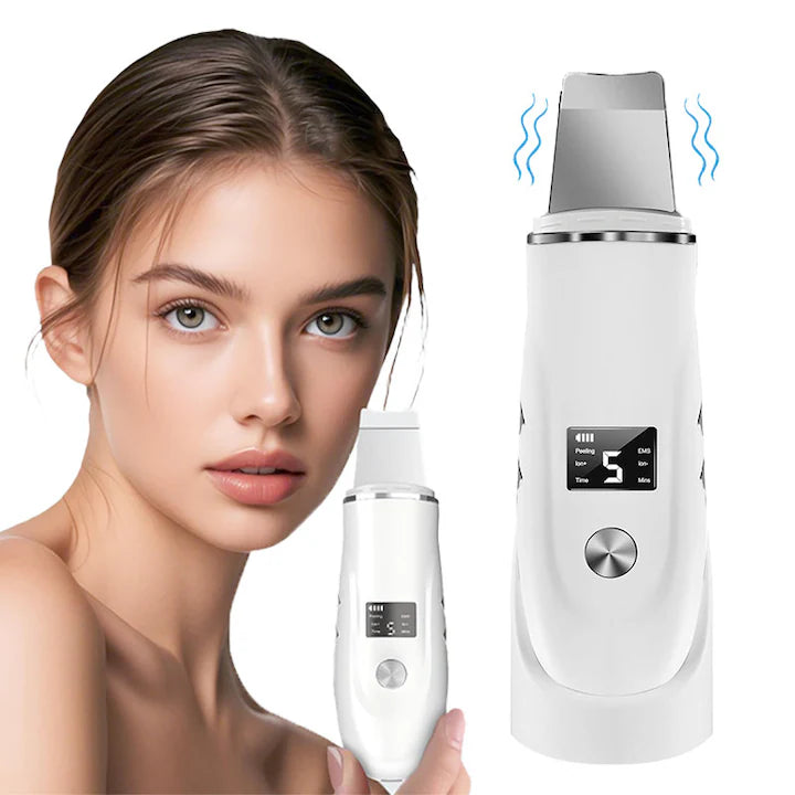 Scrubber Curatat piele Ultrasonic 4-in-1 TrustTech cu ionizare si EMS– Spatula Profesionala pentru Curatare Faciala